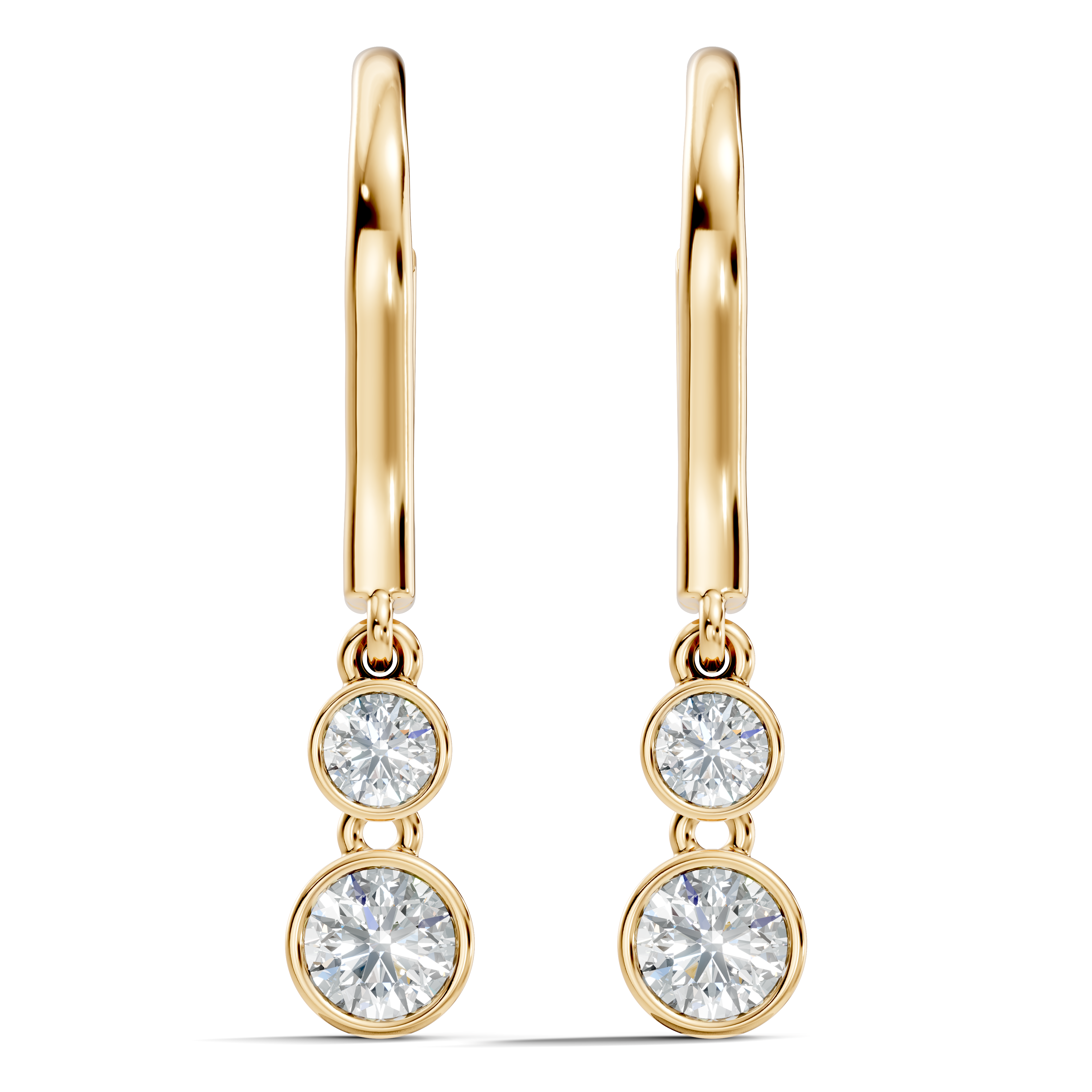 yellow Gold lab grown diamond earring featuring clean oval hoop and sculpted drop