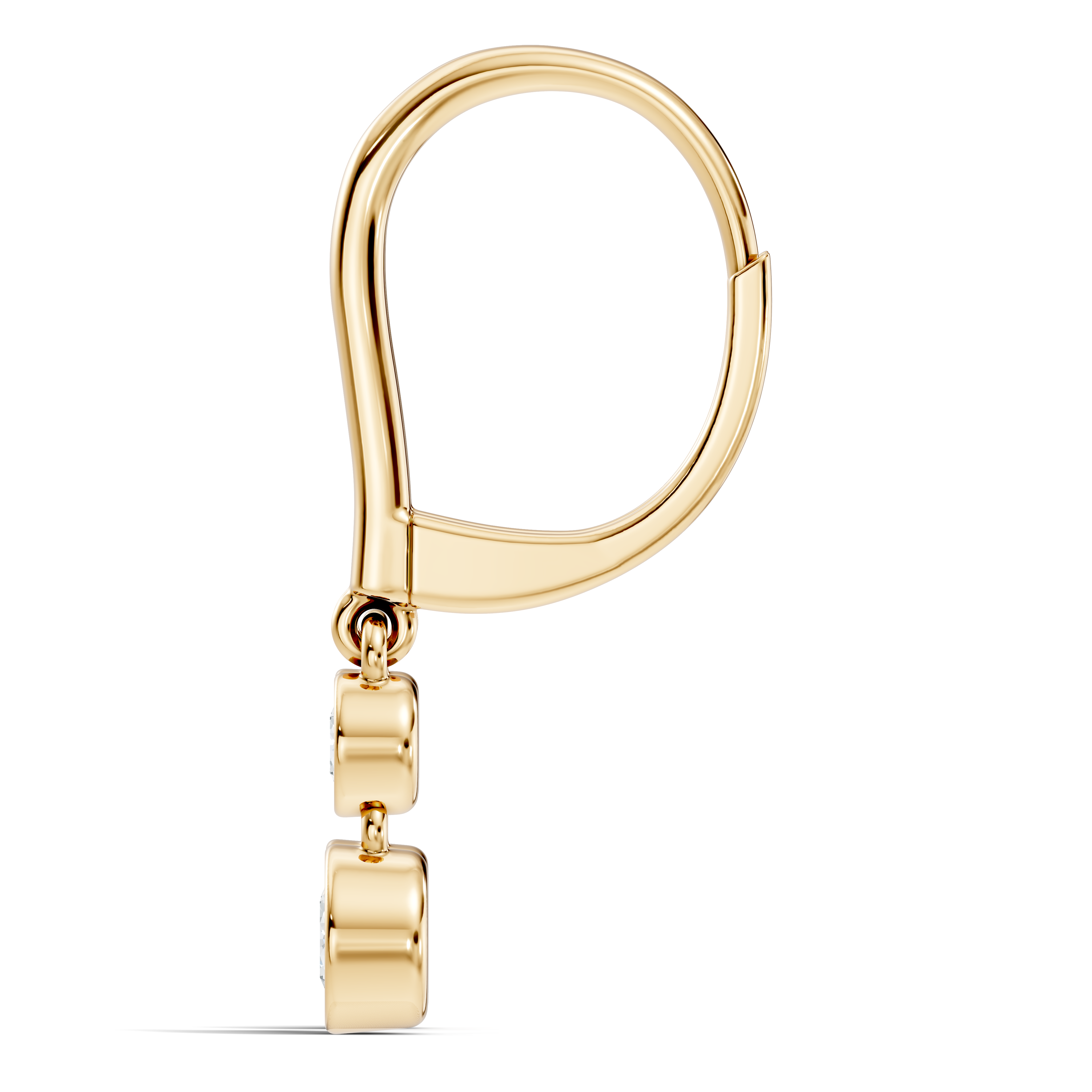 Side view of yellow gold lever back lab grown diamond earring with smooth drop links