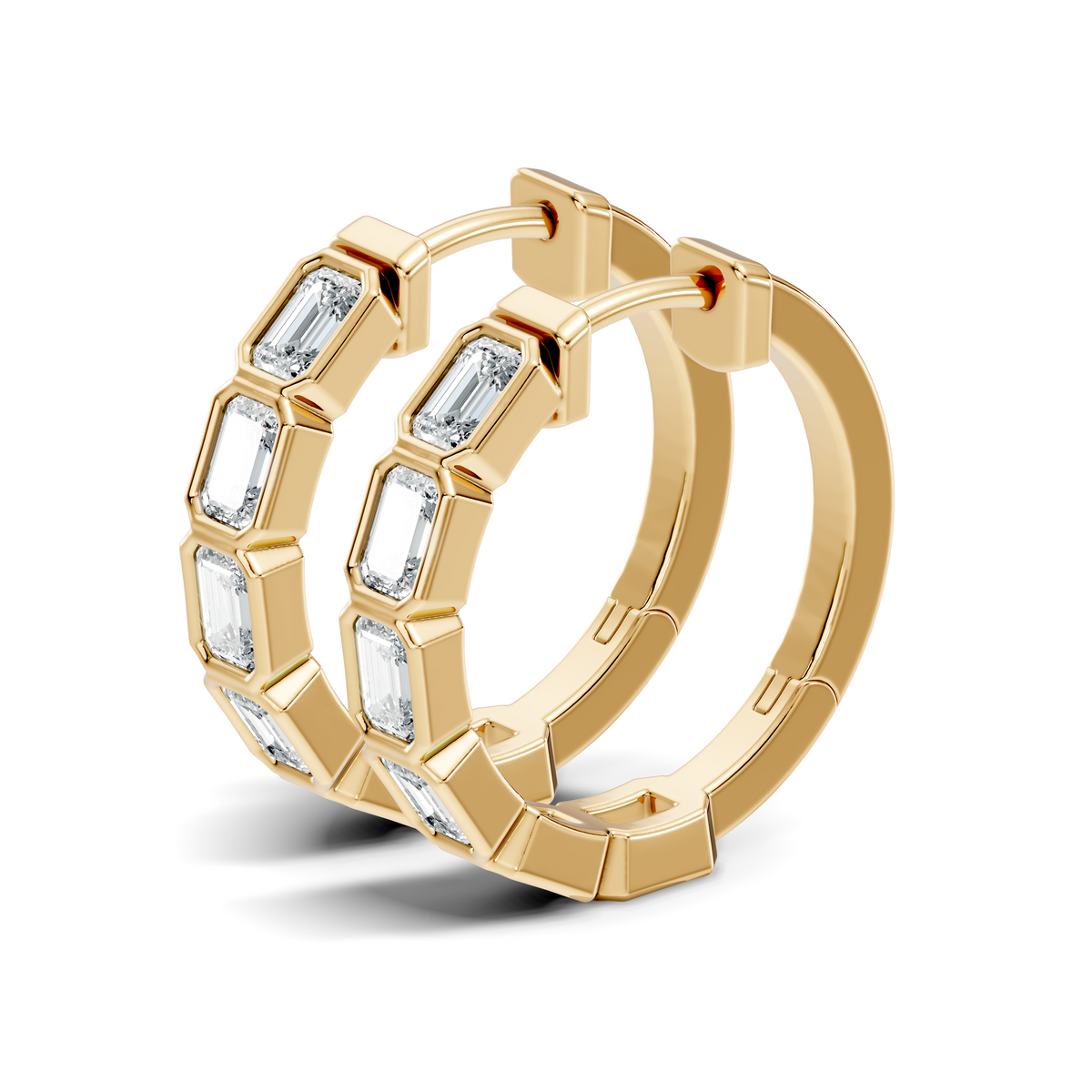 Gold Emerald Bezel Drop Lab Grown Diamond Vylar Earring