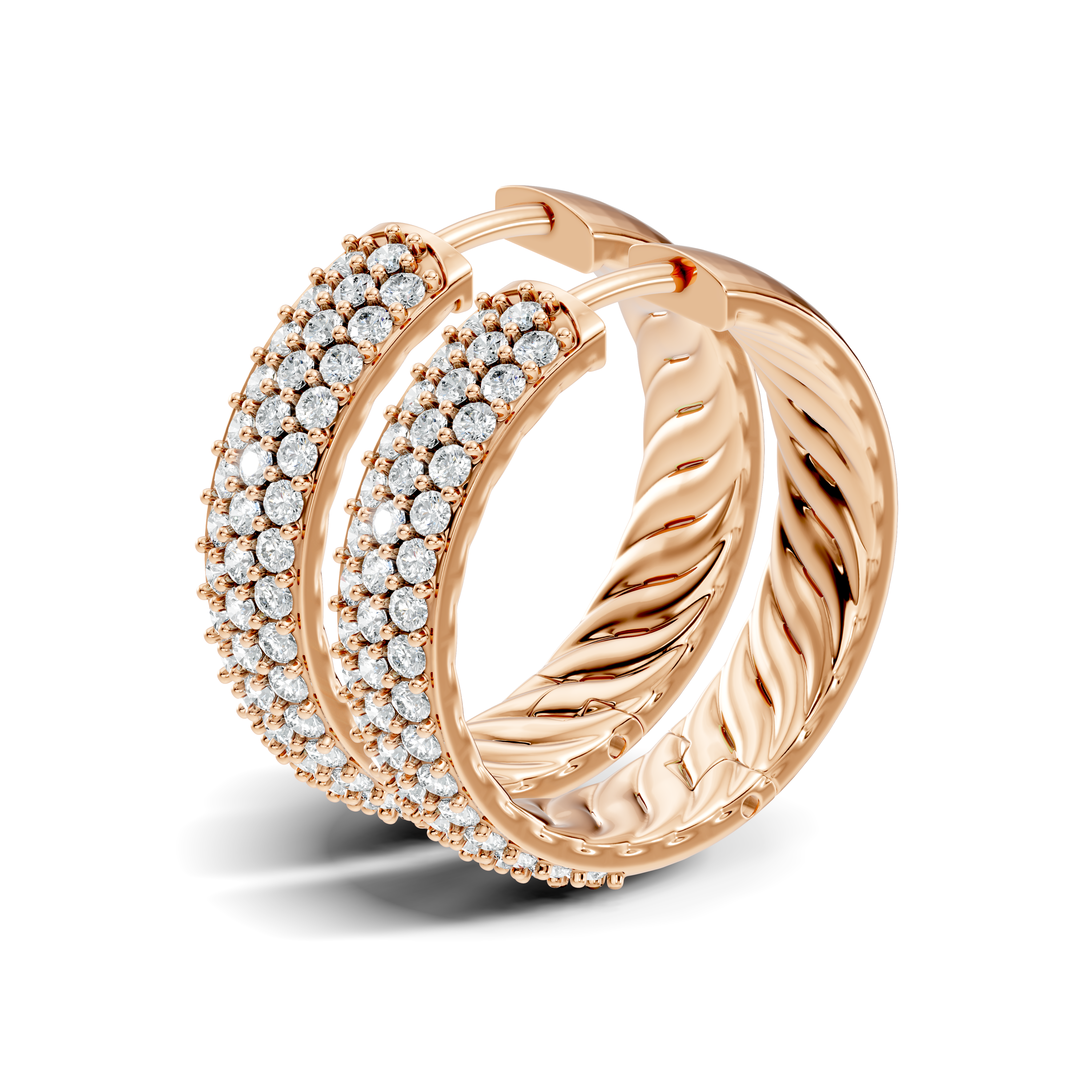 Gold Round Pave Hoop Lab Grown Diamond Belor Earring