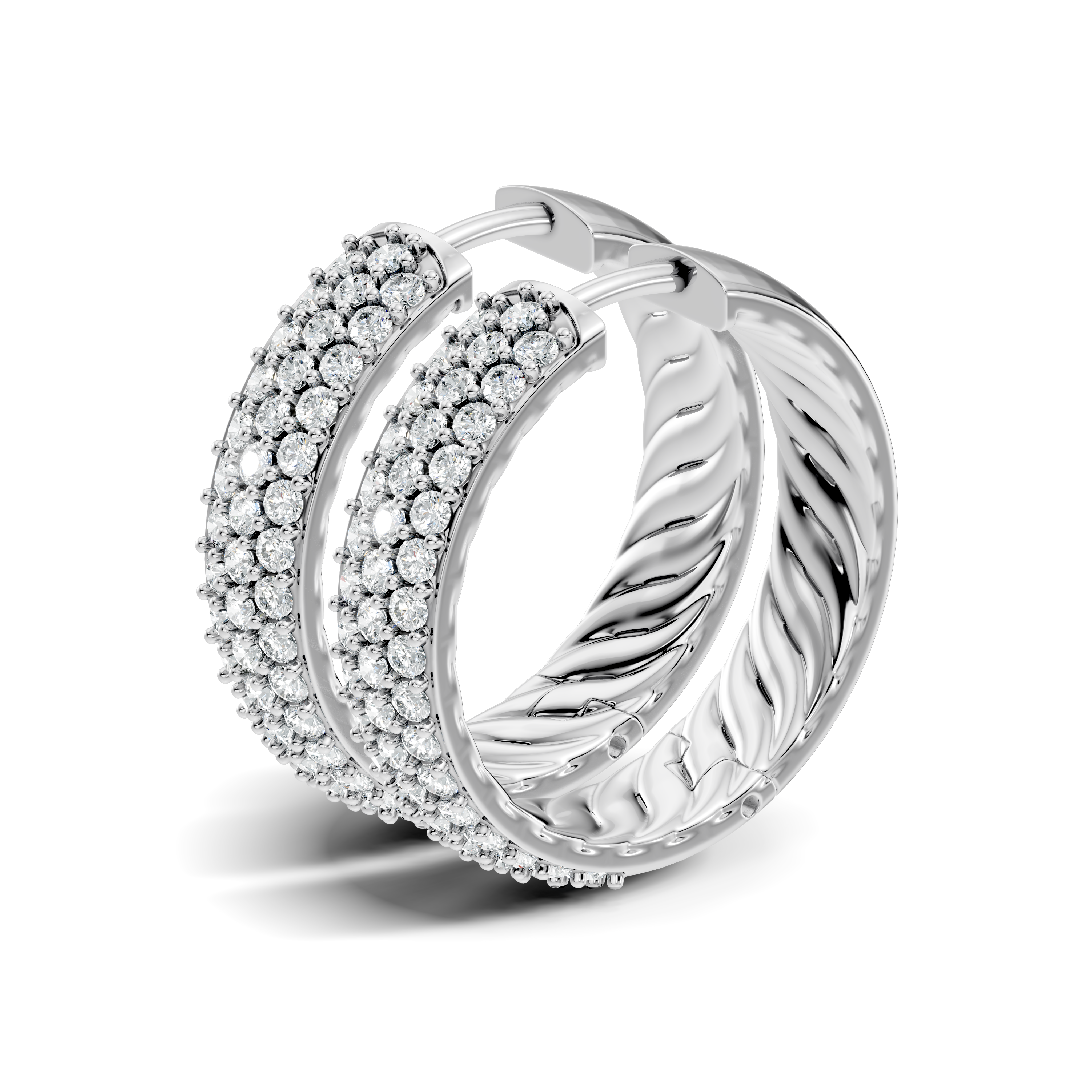 Gold Round Pave Hoop Lab Grown Diamond Belor Earring