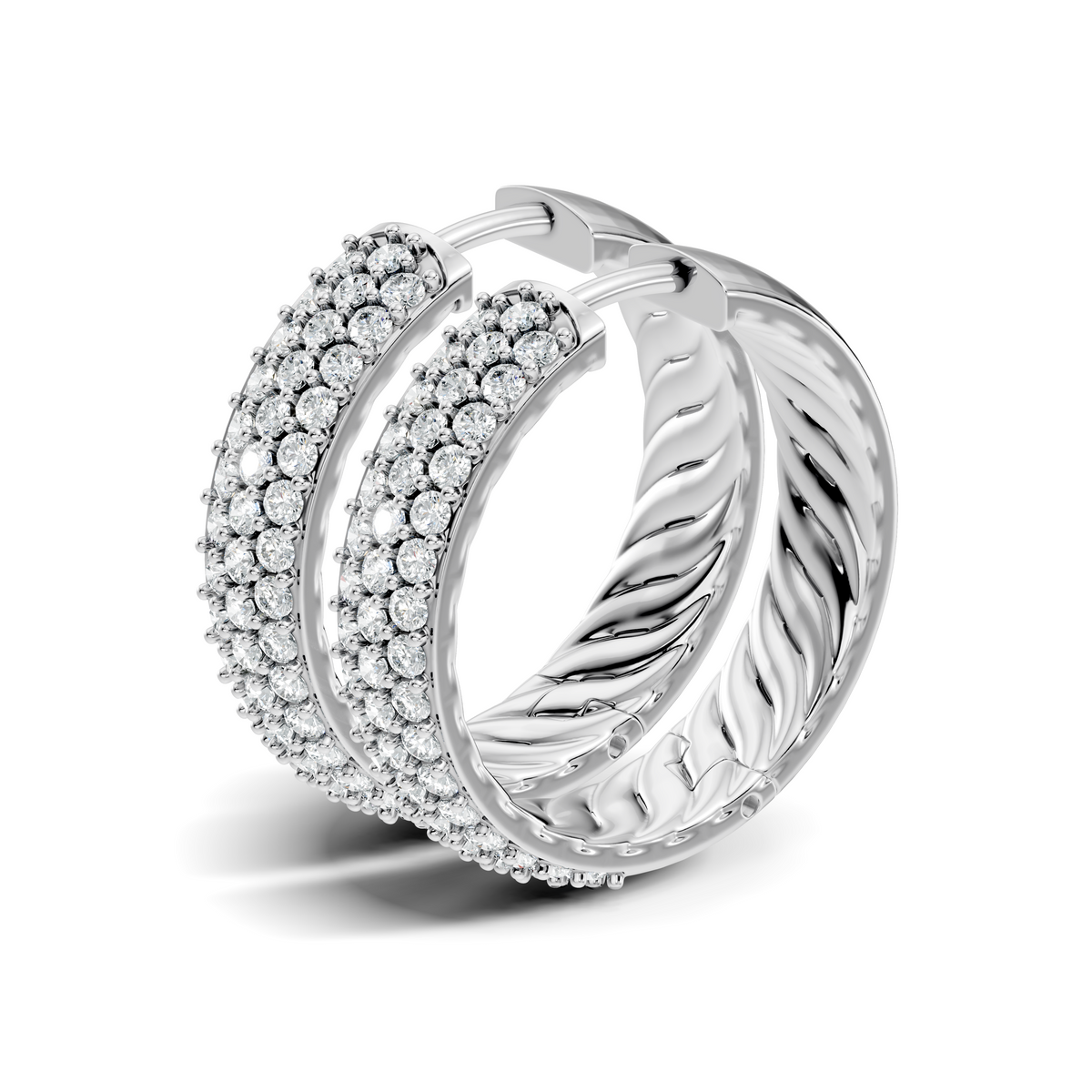 Gold Round Pave Hoop Lab Grown Diamond Belor Earring
