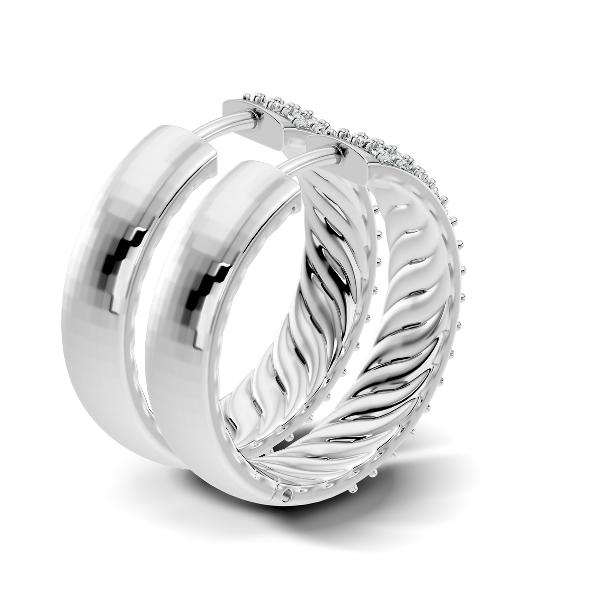 Gold Round Pave Hoop Lab Grown Diamond Belor Earring