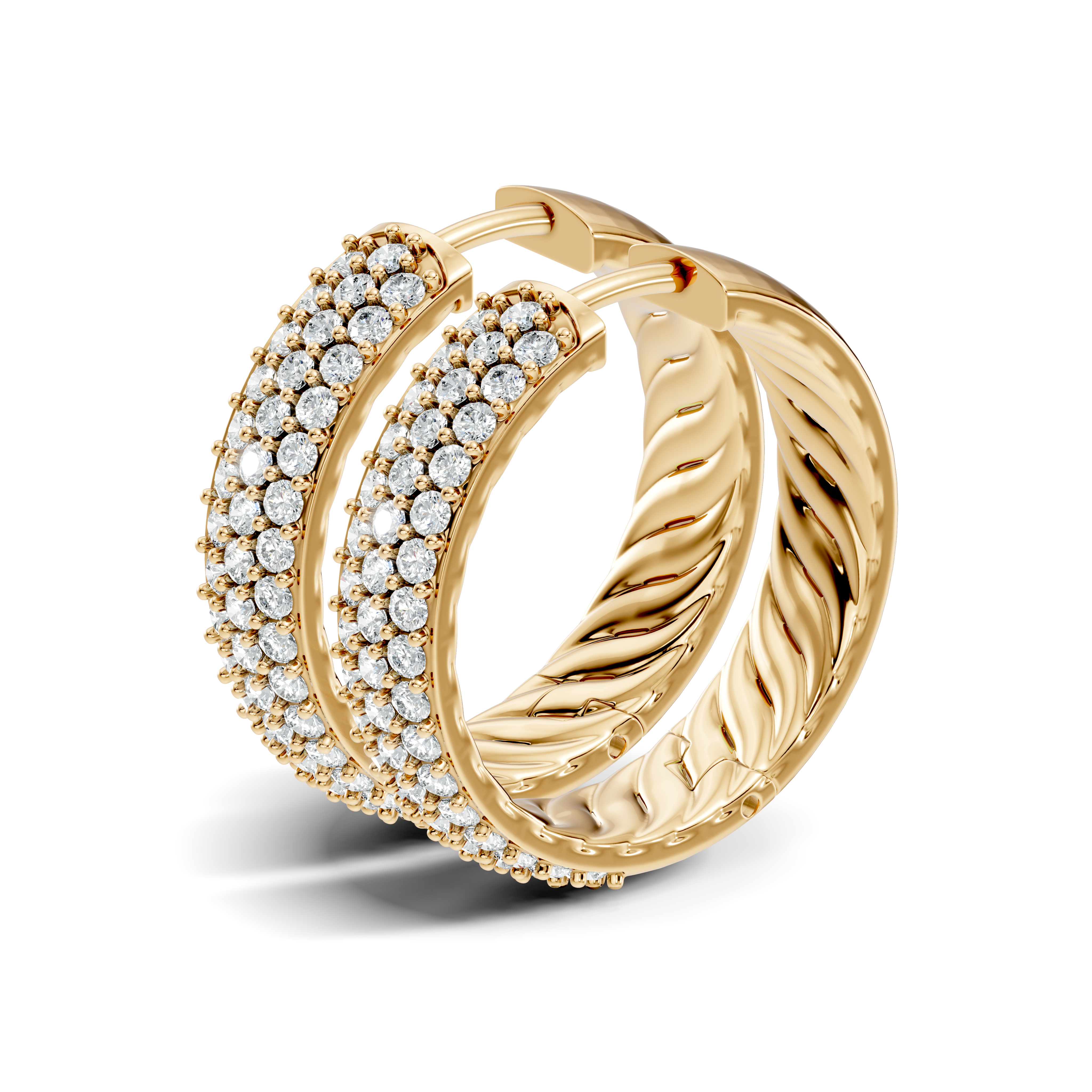 Gold Round Pave Hoop Lab Grown Diamond Belor Earring