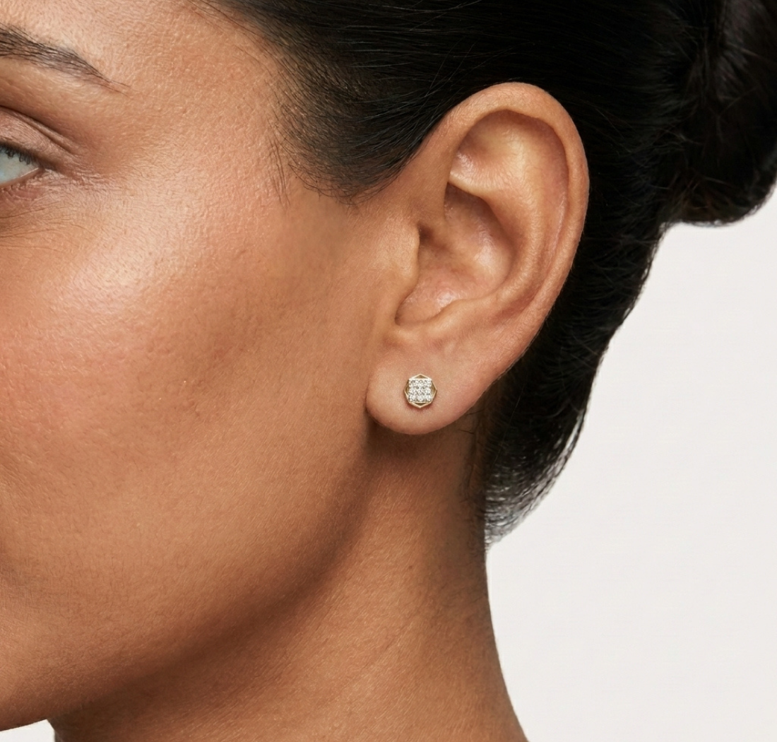Signet Studs Round Lab Grown Diamond Full Pave Octagon