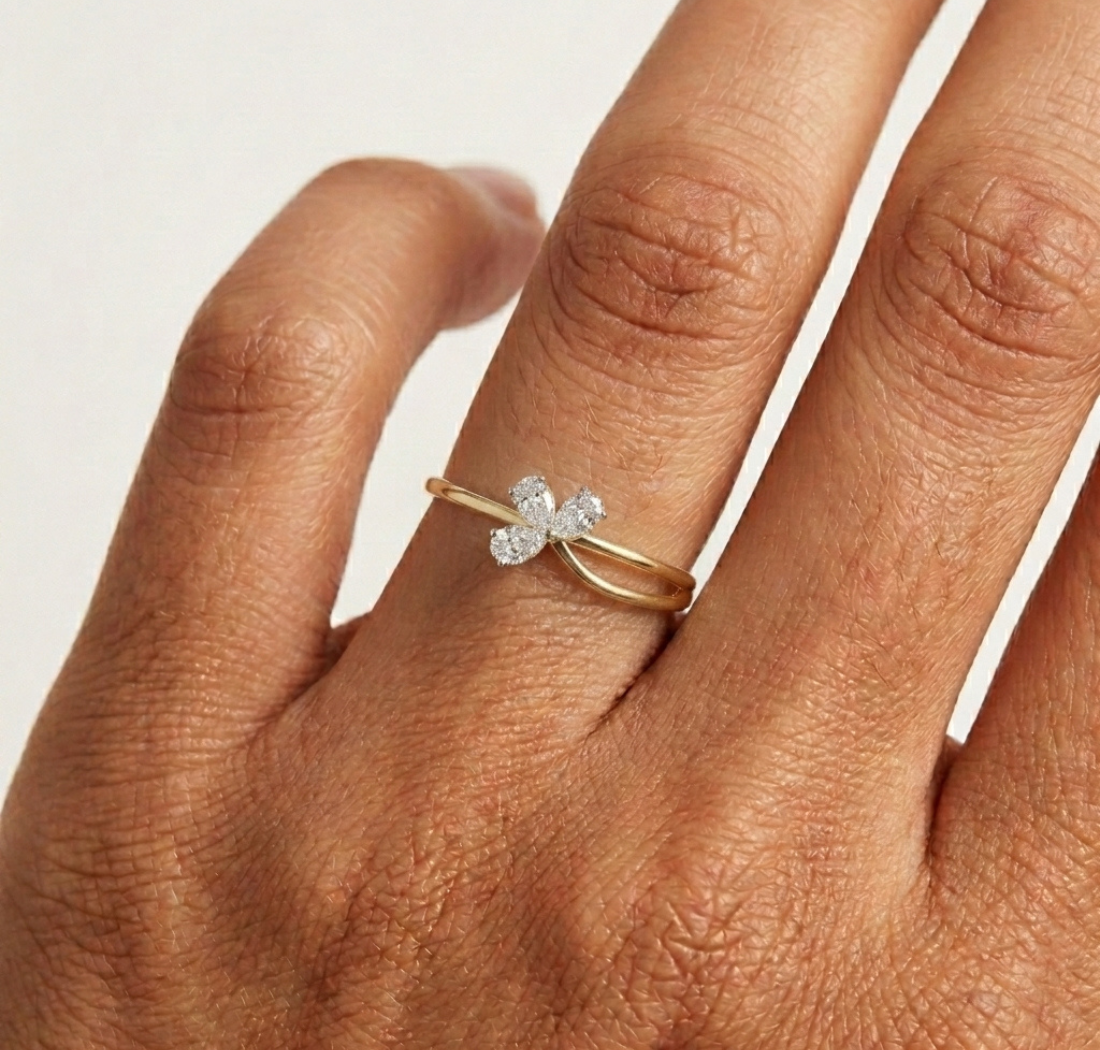Wisp Ring Pear Lab Grown Diamond Three Stone Bypass Band Floral