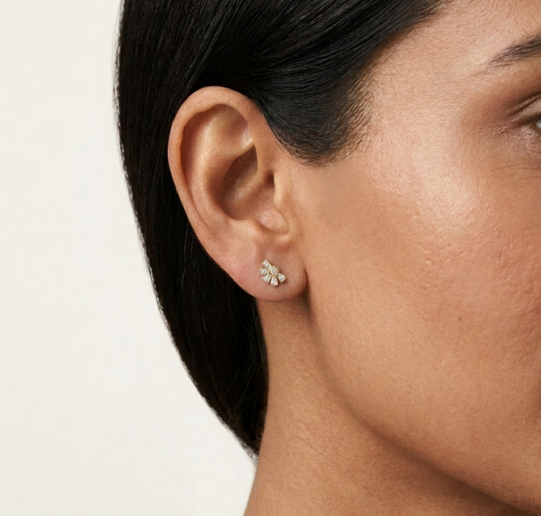 Petal Studs Round Lab Grown Diamond Five Petal Organic Flower