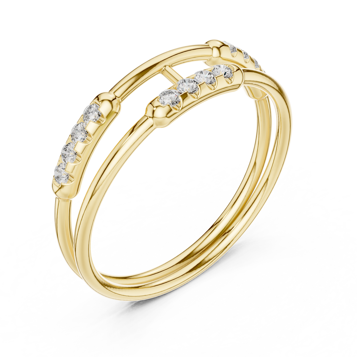 Gold Dual Band Bar Setting Round Lab Grown Diamond Zelyn Ring