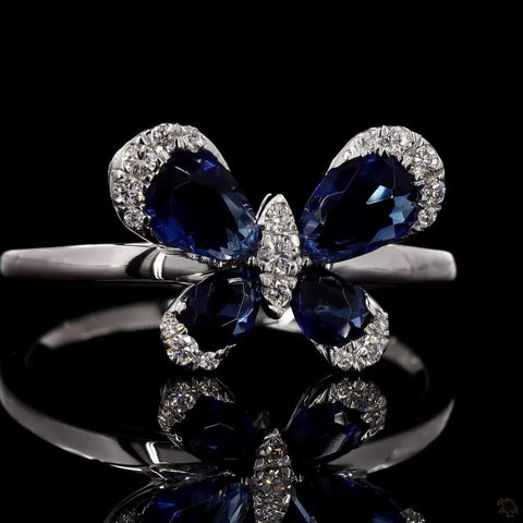 Sapphire Sky Flutter: Butterfly Diamond Ring