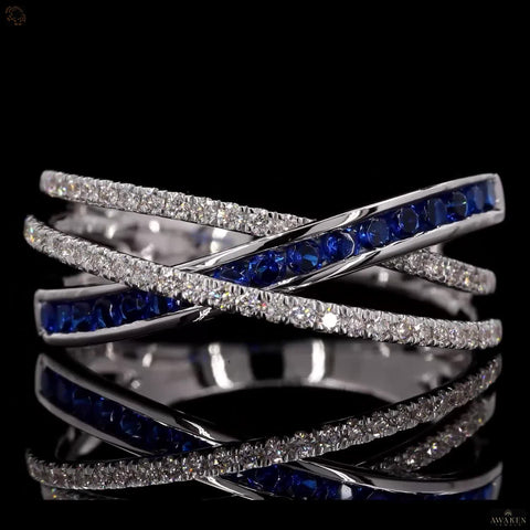 Sapphire Skies Radiance: Criss Cross Diamond Ring