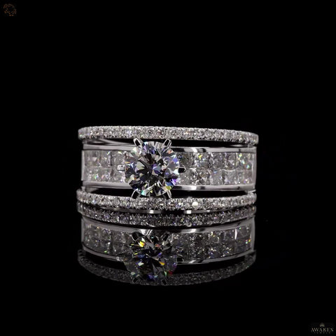 Trilogy Radiance: Raised Solitaire Diamond Ring with Side Diamonds