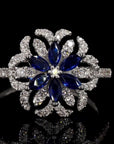 Sapphire Bloom: Marquise Diamond Flower Ring