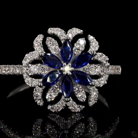 Sapphire Bloom: Marquise Diamond Flower Ring