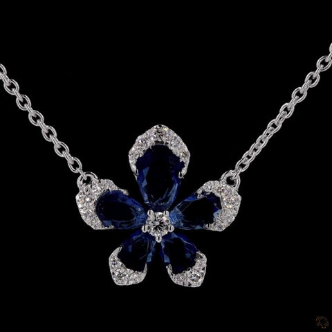 Blossoming Elegance: Flower Blue Sapphire Diamond Necklace