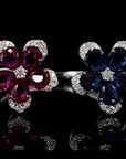 Nature's Symphony: Blue and Red Floral Affection Ring