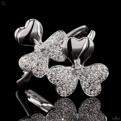 Dual Bloom Trinary Charm: Diamond Flower Ring