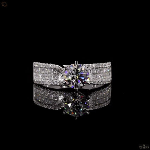 Awaken's Regal Brilliance: Solitaire Diamond Ring, Round & Princess Cut