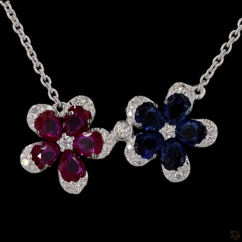 Nature's Symphony: Blue and Red Floral Affection Pendant