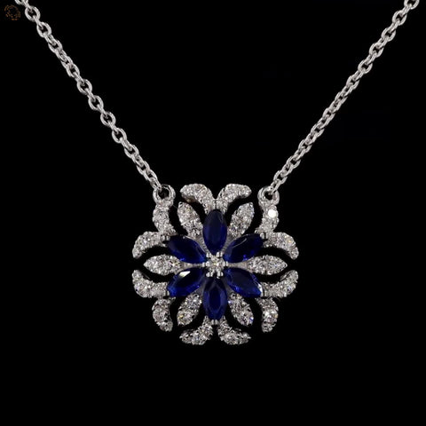 Awaken’s Sapphire Bloom:  Marquise Diamond Necklace