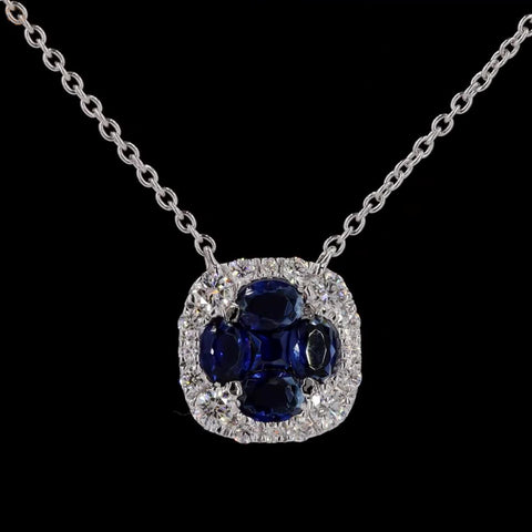 Awaken’s Sapphire Radiance:  Square Diamond Necklace