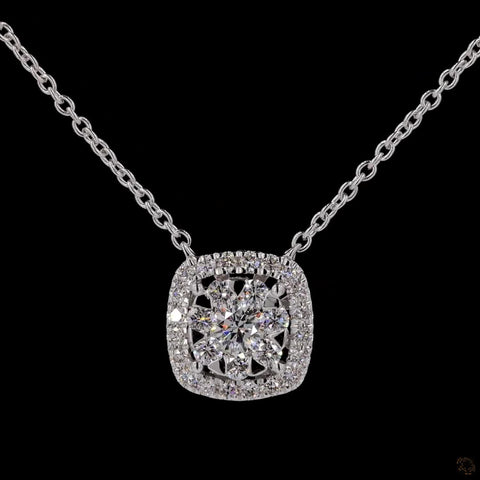 Bouquet Radiance: Cushion Halo Diamond Necklace