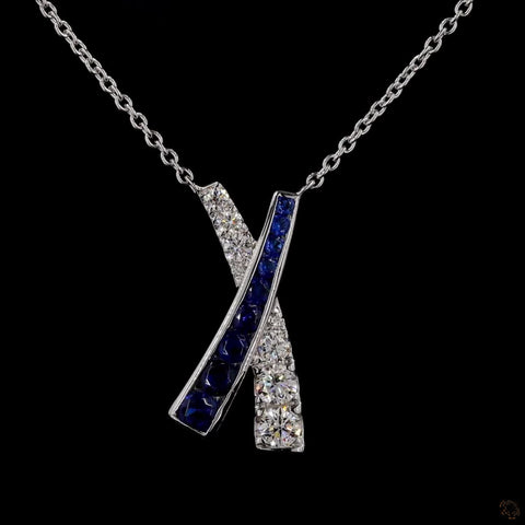 Blue & White 'X' Diamond Necklace: Elegant Kiss