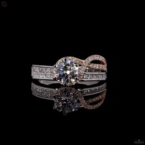 Symphony Solitaire: Two-Tone Diamond Ring with Side Diamonds