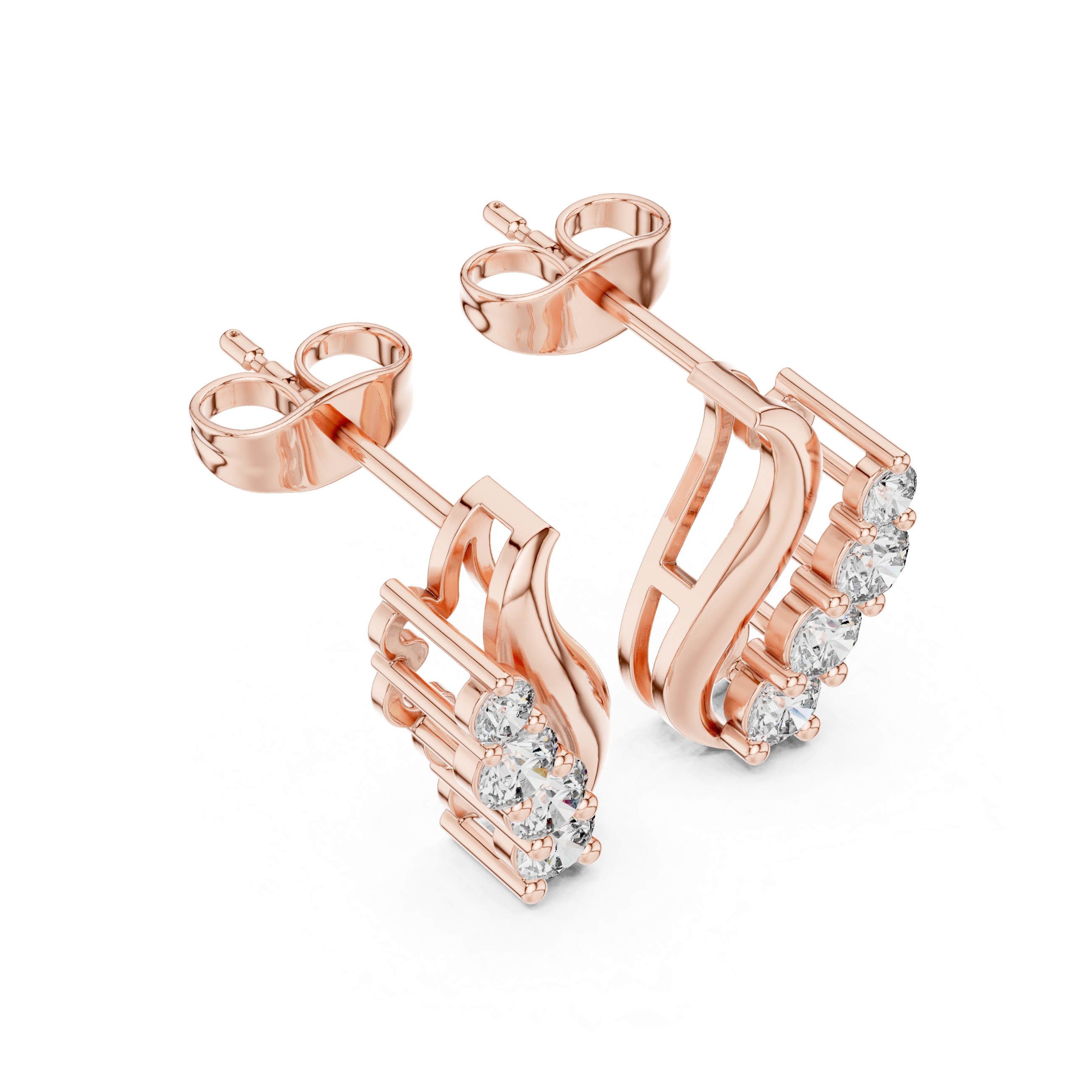 Gold Wave Prong Setting Round Lab Grown Diamond Lumie Earring