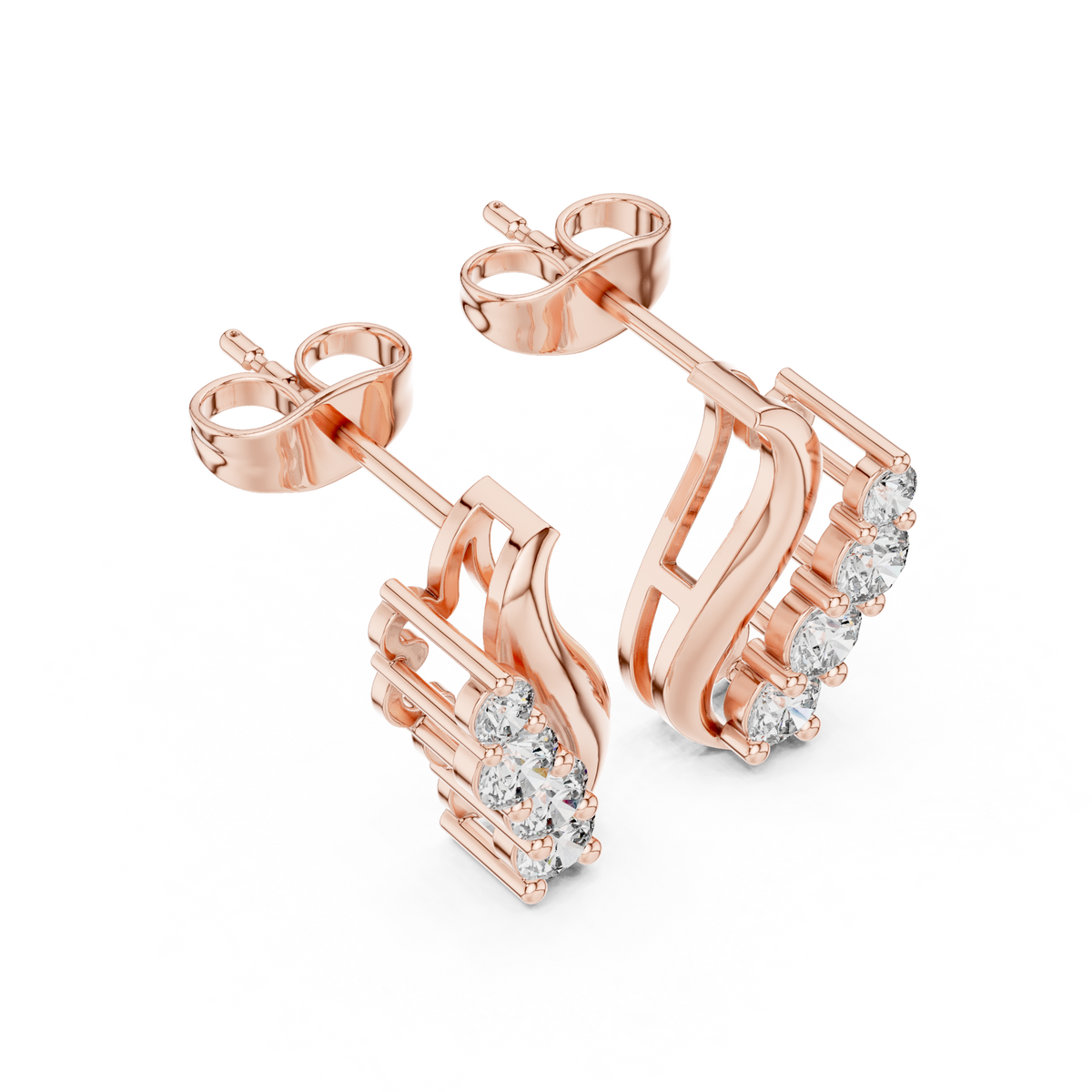 Gold Wave Prong Setting Round Lab Grown Diamond Lumie Earring