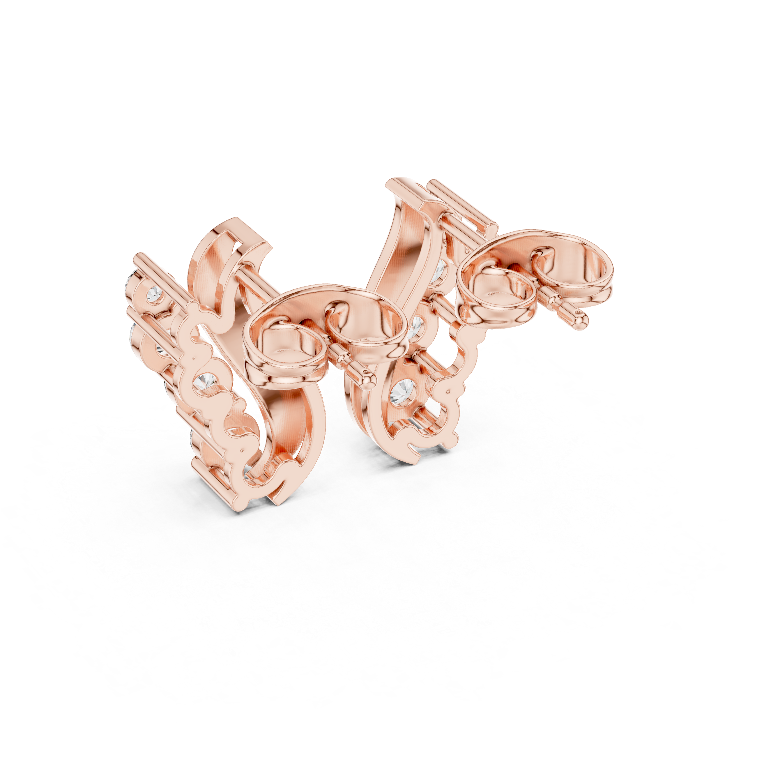 Gold Wave Prong Setting Round Lab Grown Diamond Lumie Earring