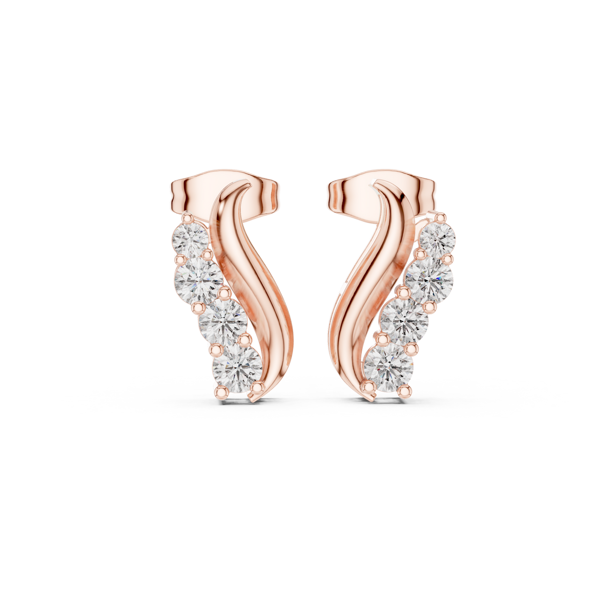 Gold Wave Prong Setting Round Lab Grown Diamond Lumie Earring