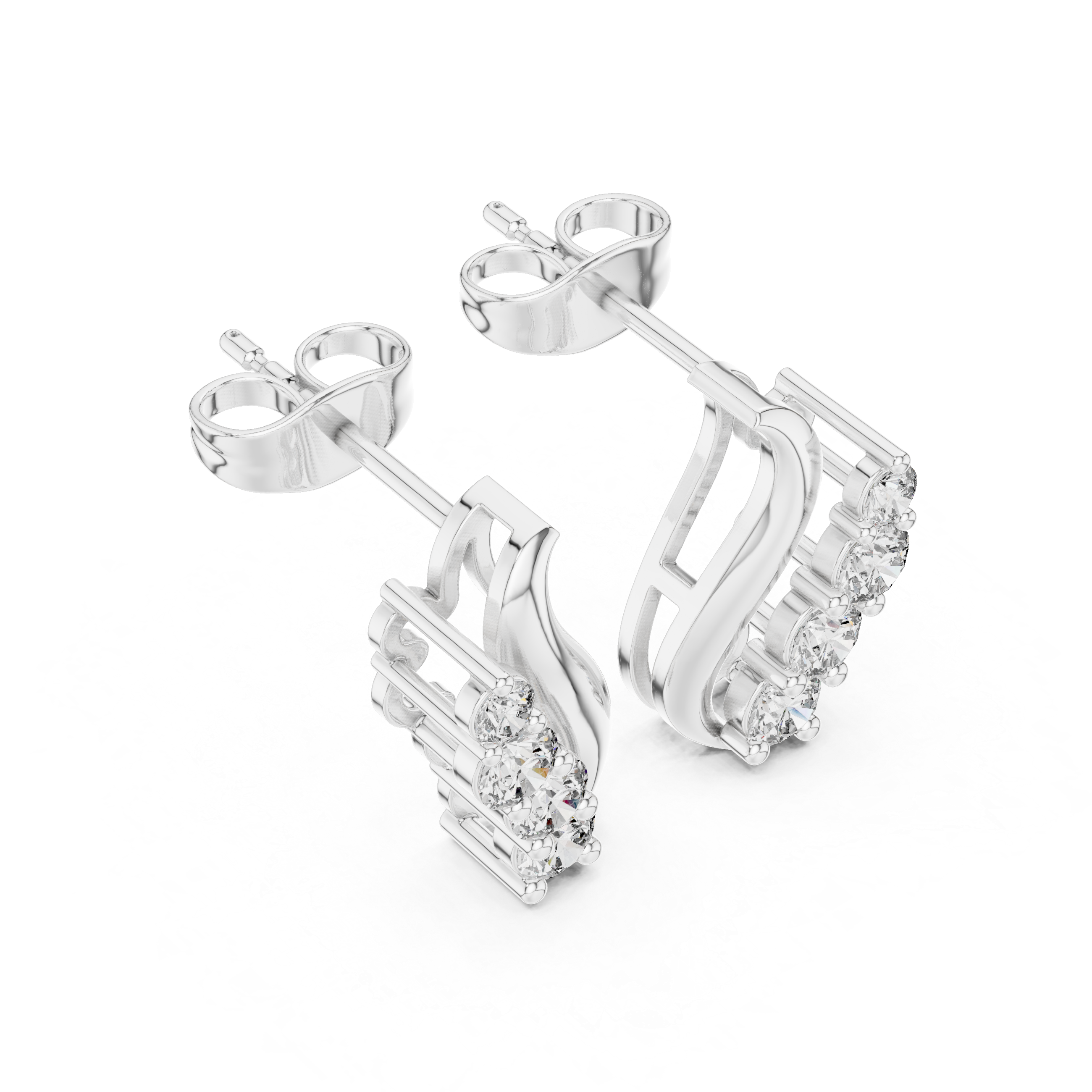 Gold Wave Prong Setting Round Lab Grown Diamond Lumie Earring