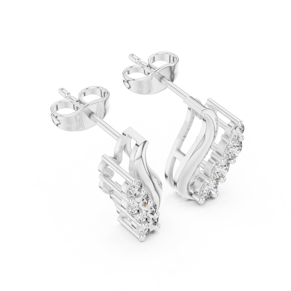 Gold Wave Prong Setting Round Lab Grown Diamond Lumie Earring