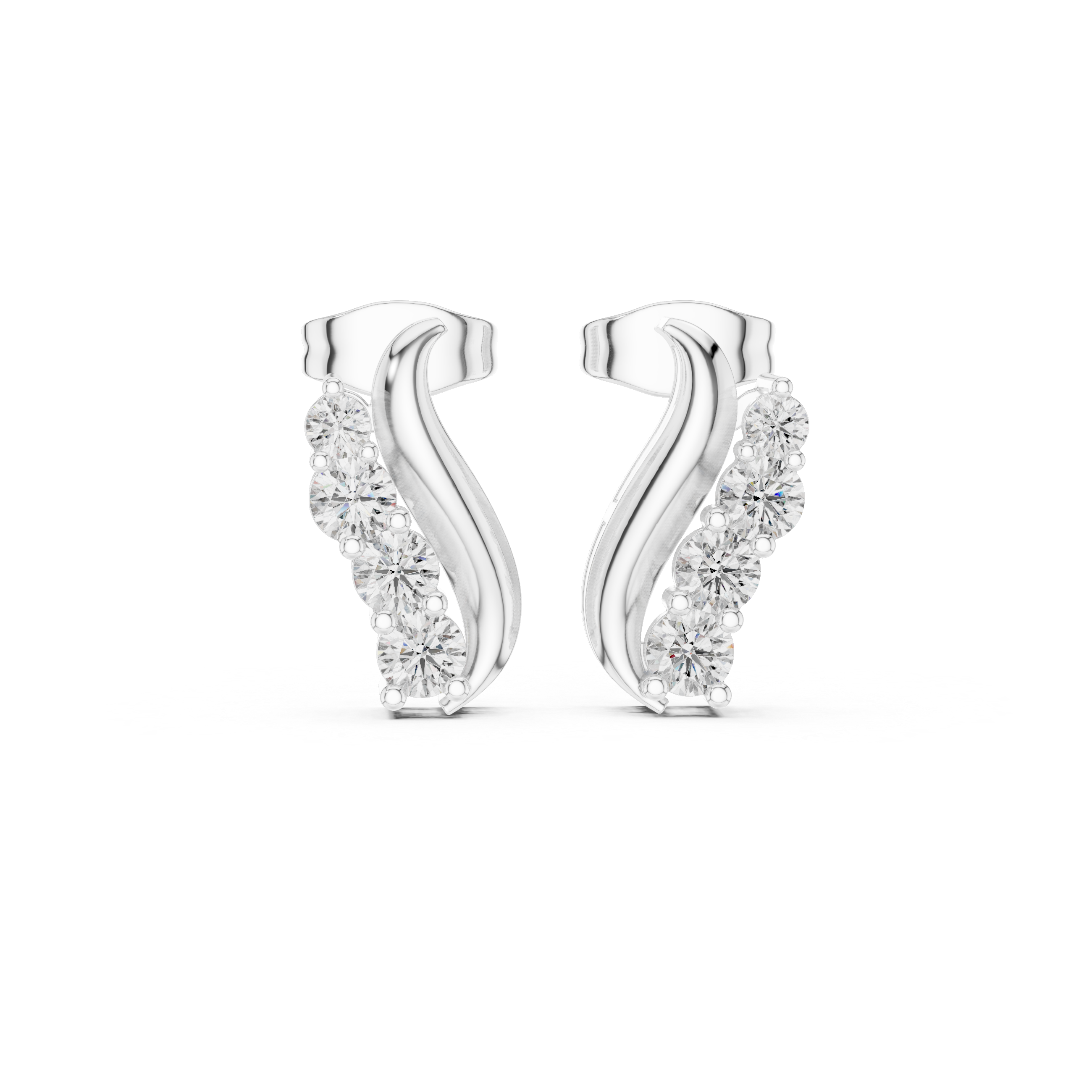 Gold Wave Prong Setting Round Lab Grown Diamond Lumie Earring