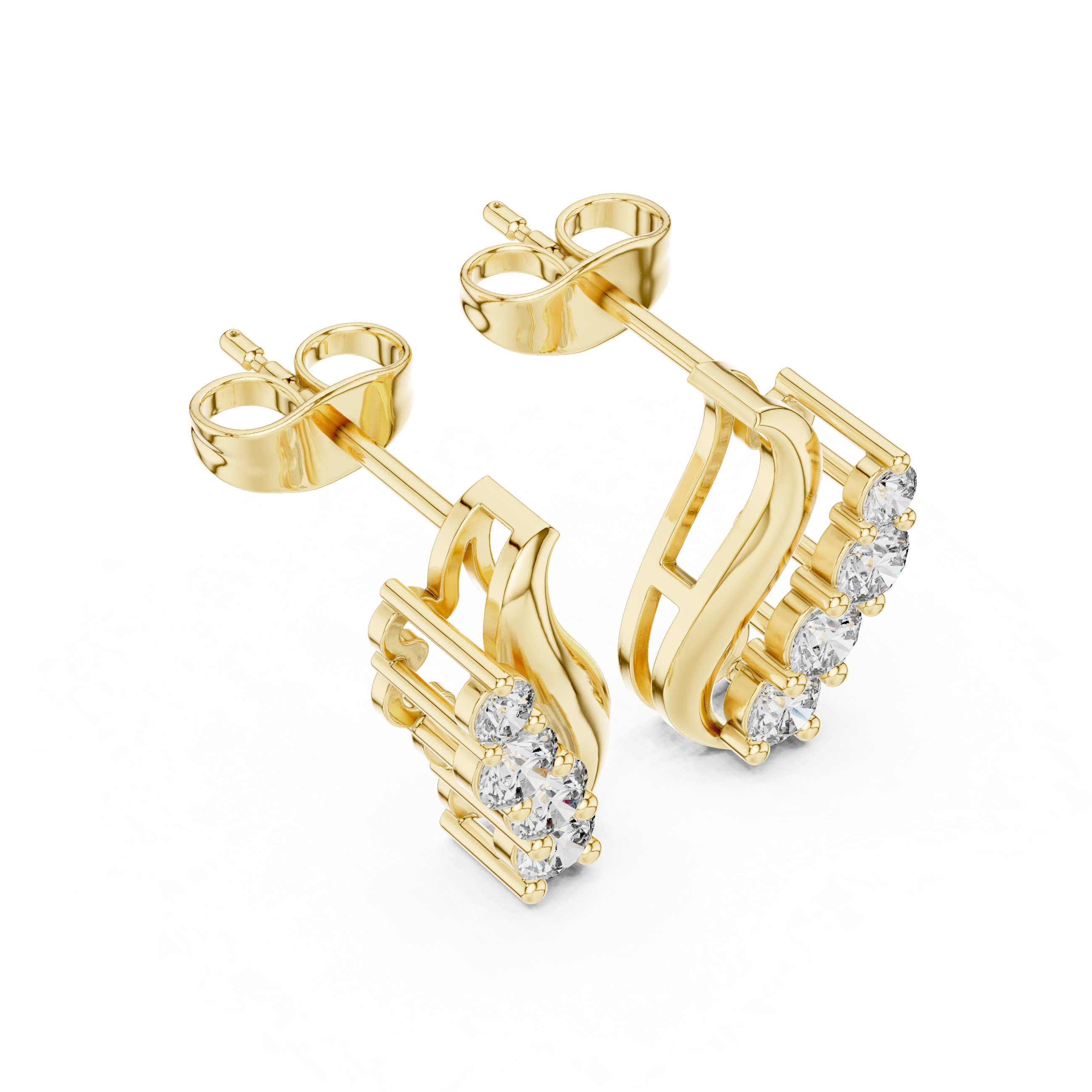 Gold Wave Prong Setting Round Lab Grown Diamond Lumie Earring