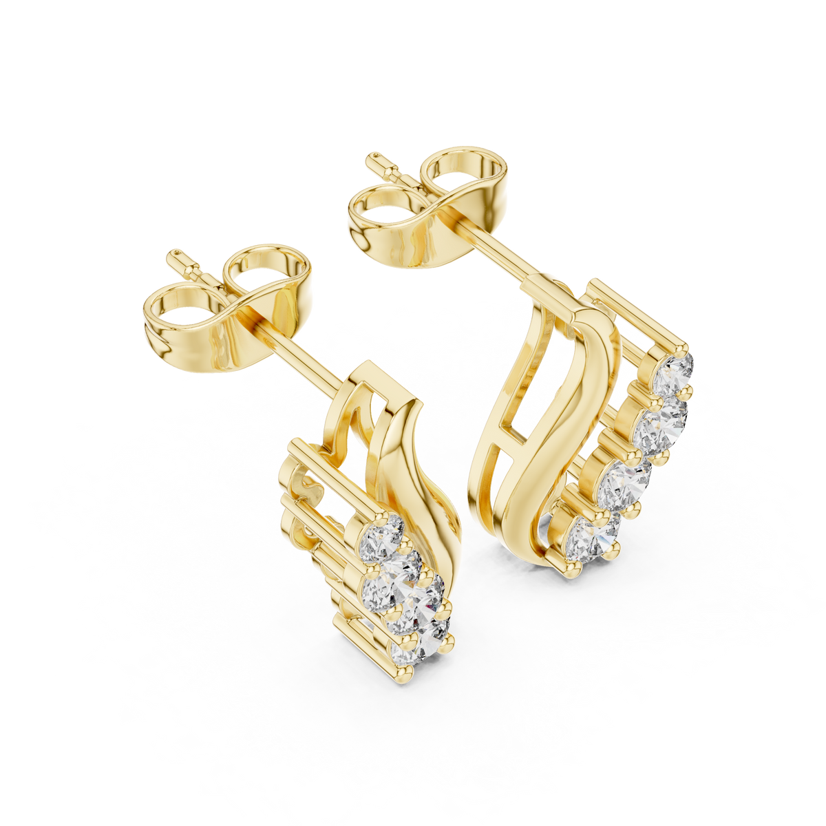 Gold Wave Prong Setting Round Lab Grown Diamond Lumie Earring