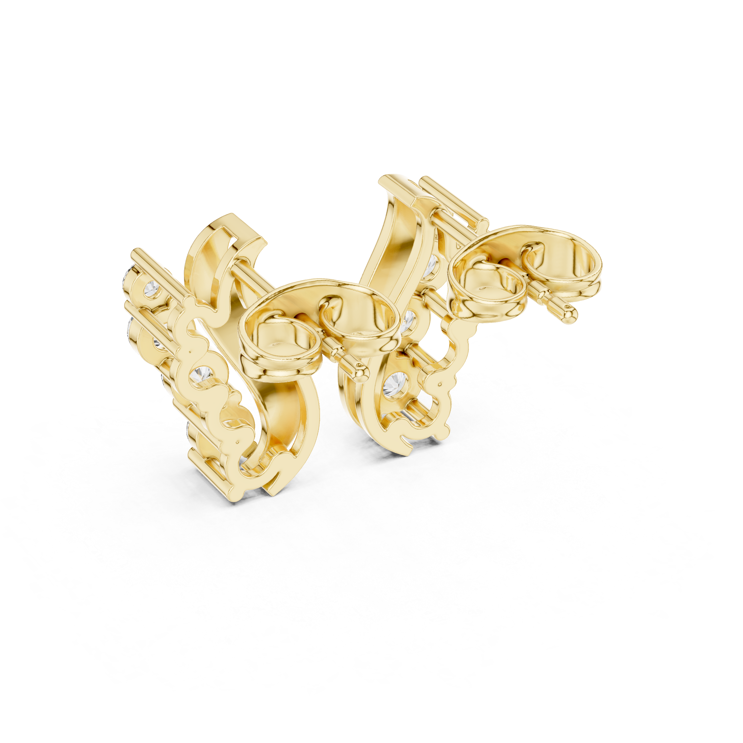 Gold Wave Prong Setting Round Lab Grown Diamond Lumie Earring