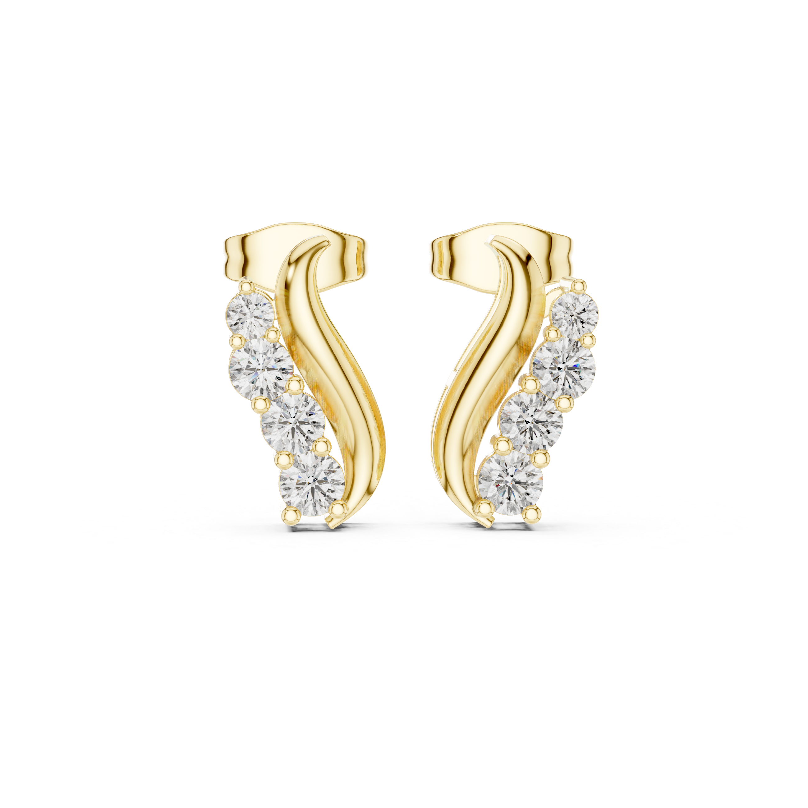 Gold Wave Prong Setting Round Lab Grown Diamond Lumie Earring