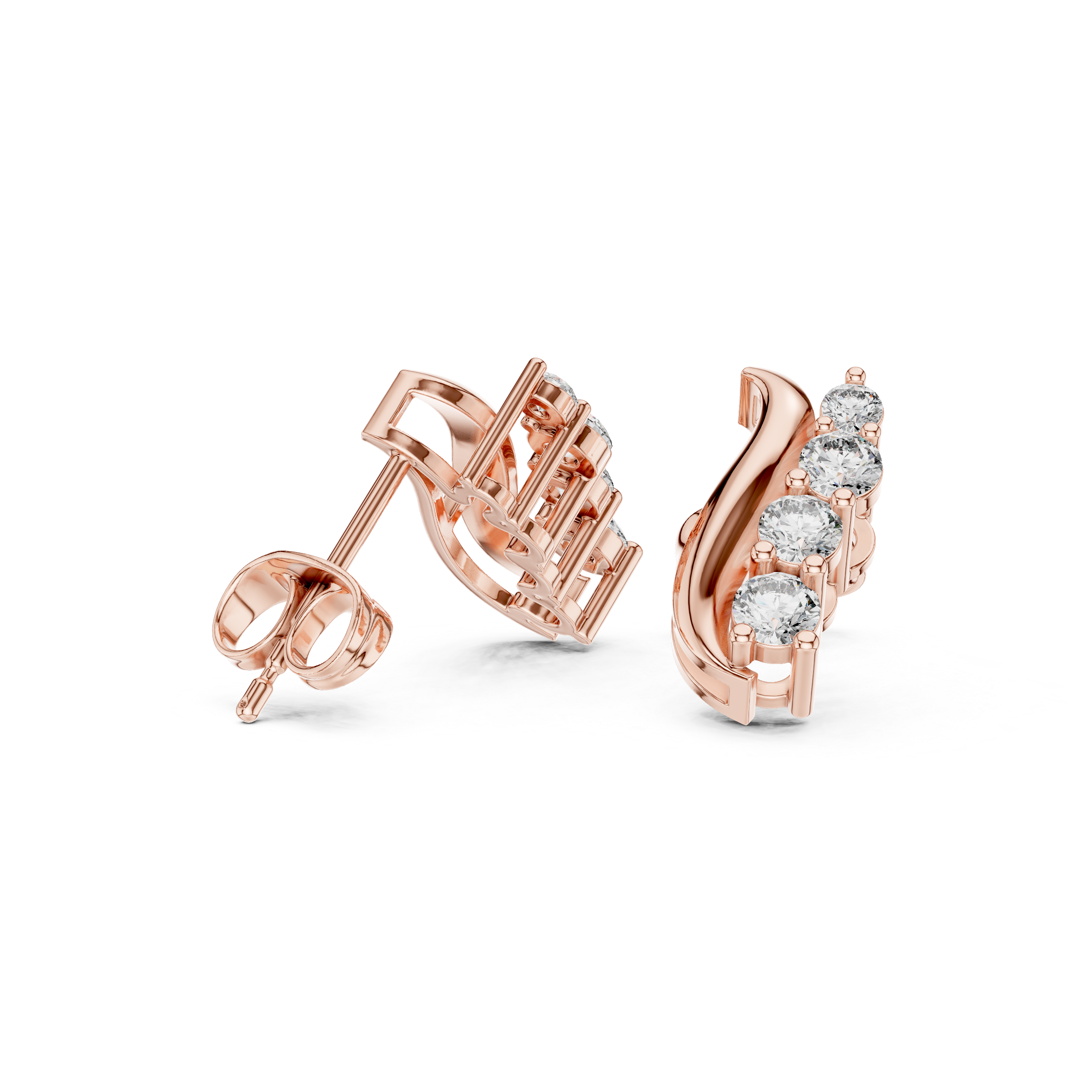 Gold Wave Prong Setting Round Lab Grown Diamond Lumie Earring