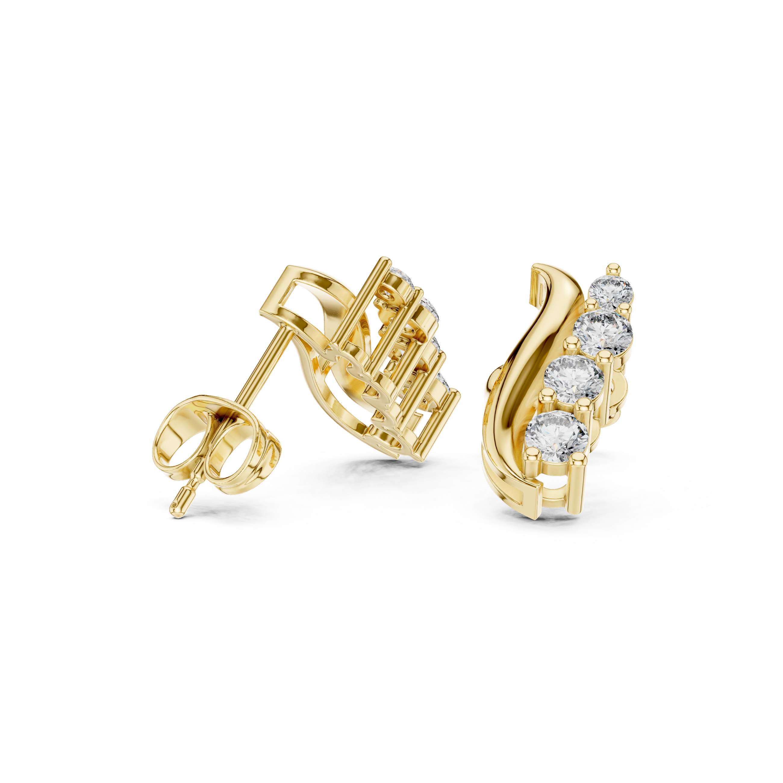 Gold Wave Prong Setting Round Lab Grown Diamond Lumie Earring