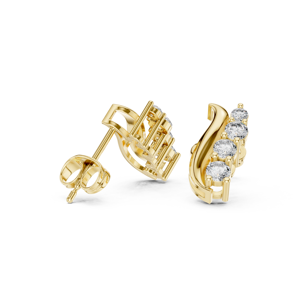 Gold Wave Prong Setting Round Lab Grown Diamond Lumie Earring