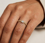 Grain Ring Princess Cut Lab Grown Diamond Beaded Band Solitaire