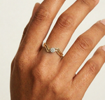 Pinna Ring Round Lab Grown Diamond Double Chevron Band Solitaire