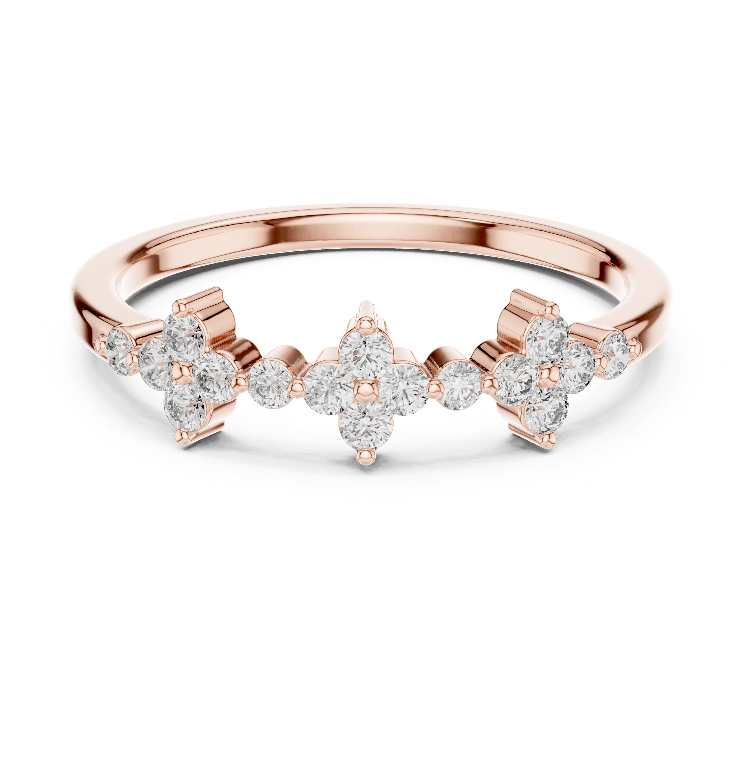 Gold Floral Cluster Prong Setting Round Lab Grown Diamond Caiva Ring