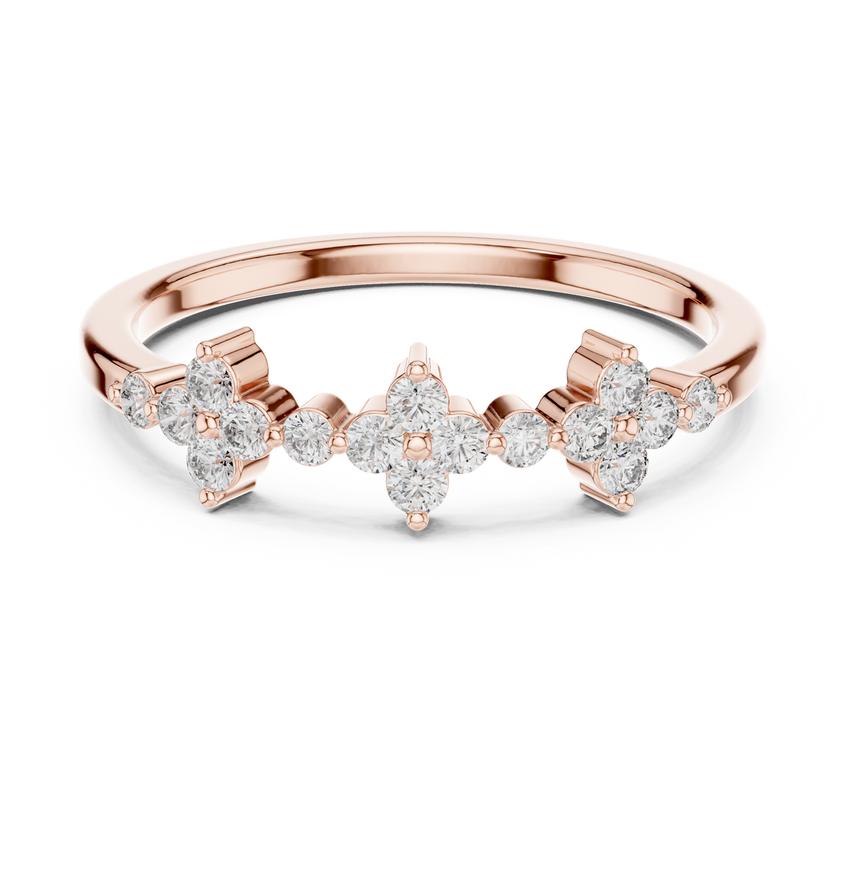 Gold Floral Cluster Prong Setting Round Lab Grown Diamond Caiva Ring