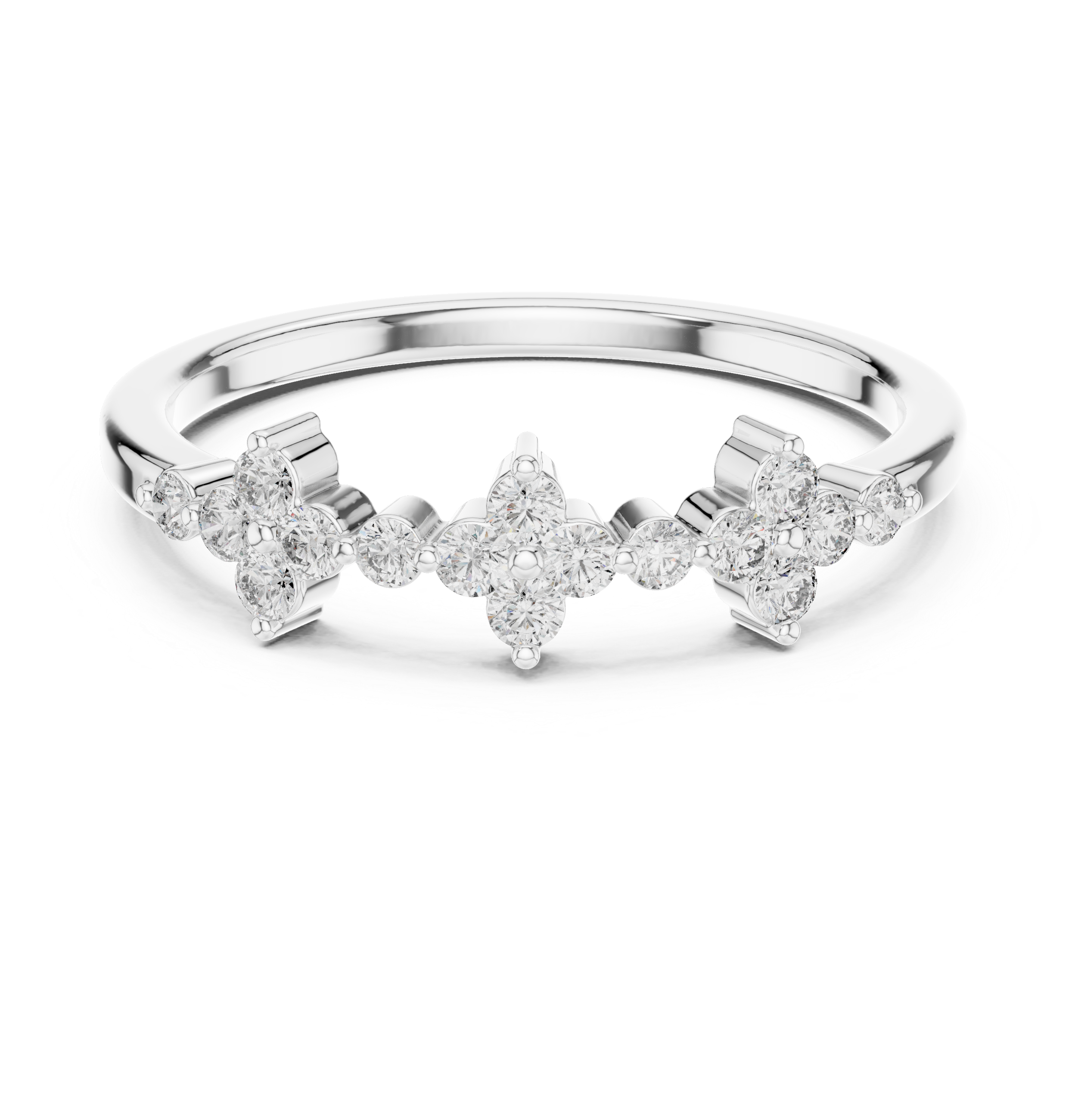 Gold Floral Cluster Prong Setting Round Lab Grown Diamond Caiva Ring