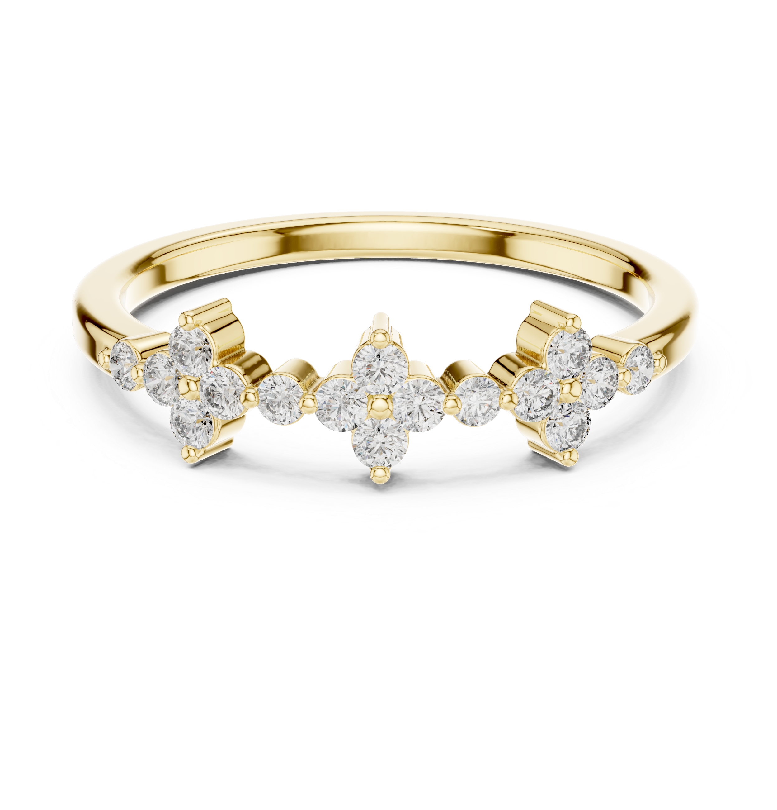Gold Floral Cluster Prong Setting Round Lab Grown Diamond Caiva Ring