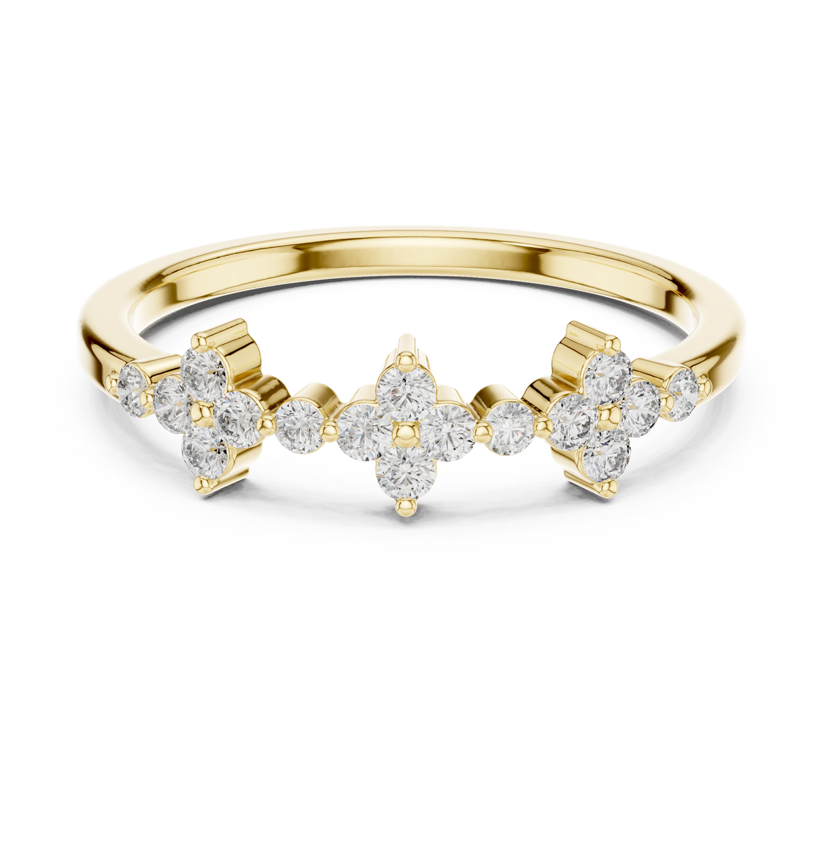 Gold Floral Cluster Prong Setting Round Lab Grown Diamond Caiva Ring