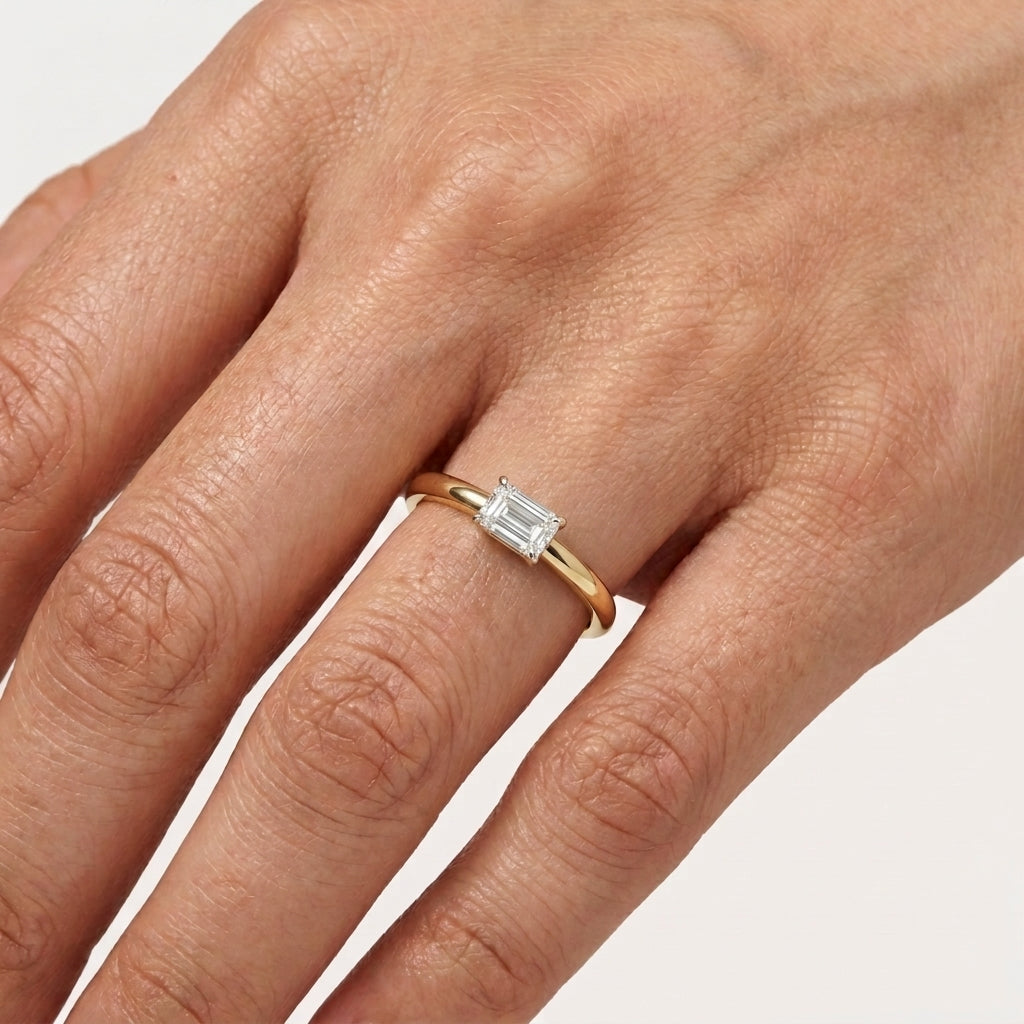 Tableau Ring Emerald Cut Lab Grown Diamond Minimal Plain Band
