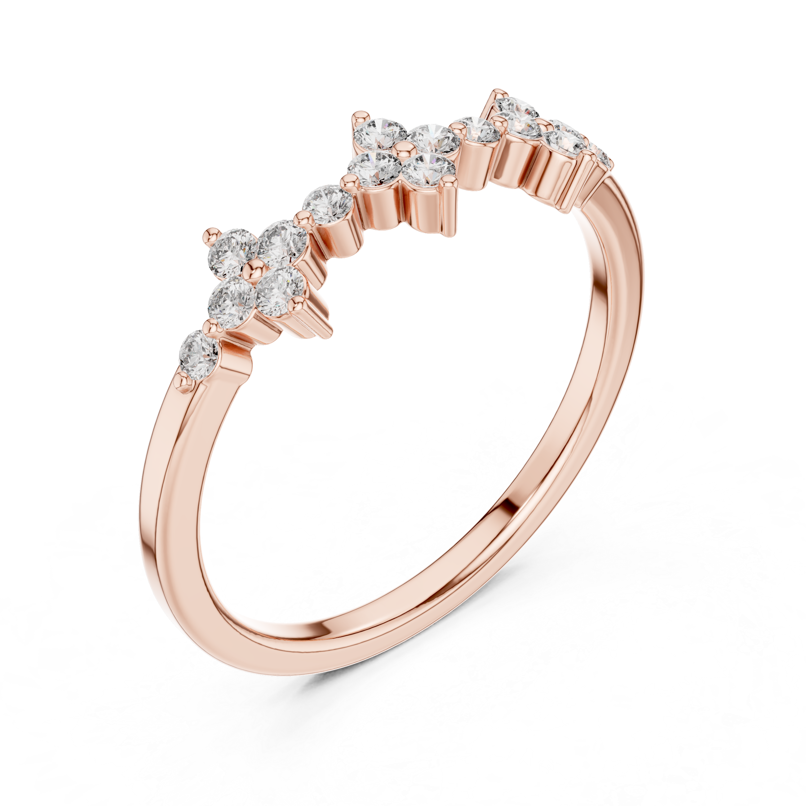 Gold Floral Cluster Prong Setting Round Lab Grown Diamond Caiva Ring